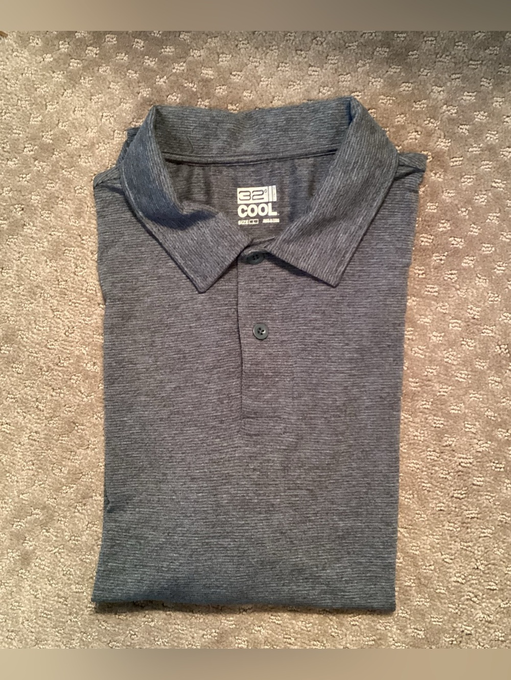 32 Degrees Cool Men's Gray Polo/Golf Shirt, 2 button, wicking, lightweight, Lg